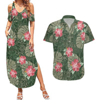 Hawaii Couples Matching Summer Maxi Dress and Hawaiian Shirt Green Polynesian Monstera Patterns - Polynesian Pride