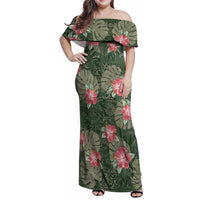 Hawaii Family Matching Off Shoulder Maxi Dress and Hawaiian Shirt Green Polynesian Monstera Patterns - Polynesian Pride