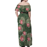 Hawaii Family Matching Off Shoulder Maxi Dress and Hawaiian Shirt Green Polynesian Monstera Patterns - Polynesian Pride