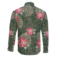 Hawaii Family Matching Off Shoulder Short Dress and Hawaiian Shirt Green Polynesian Monstera Patterns - Polynesian Pride