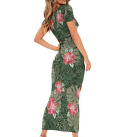 Hawaii Family Matching Short Sleeve Bodycon Dress and Hawaiian Shirt Green Polynesian Monstera Patterns - Polynesian Pride