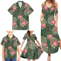 Hawaii Family Matching Summer Maxi Dress and Hawaiian Shirt Green Polynesian Monstera Patterns - Polynesian Pride