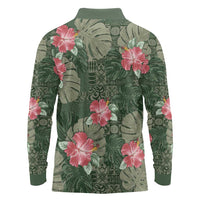 Hawaii Long Sleeve Polo Shirt Green Polynesian Monstera Patterns DT05 - Polynesian Pride