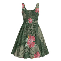 Hawaii Midi Dress Green Polynesian Monstera Patterns - Polynesian Pride