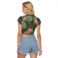 Hawaii Raglan Cropped T Shirt Green Polynesian Monstera Patterns DT05 - Polynesian Pride