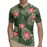Hawaii Rugby Jersey Green Polynesian Monstera Patterns - Polynesian Pride