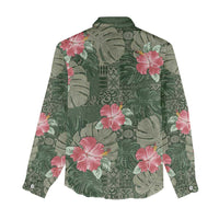 Hawaii Women Casual Shirt Green Polynesian Monstera Patterns - Polynesian Pride
