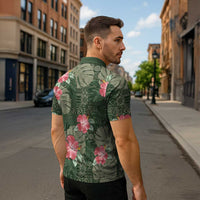 Hawaii Zipper Polo Shirt Green Polynesian Monstera Patterns - Polynesian Pride