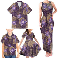 Hawaii Family Matching Tank Maxi Dress and Hawaiian Shirt Purple Polynesian Monstera Patterns - Polynesian Pride