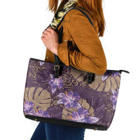 Hawaii Leather Tote Bag Purple Polynesian Monstera Patterns - Polynesian Pride