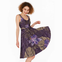 Hawaii Midi Dress Purple Polynesian Monstera Patterns - Polynesian Pride