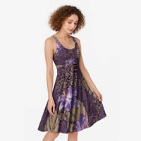 Hawaii Midi Dress Purple Polynesian Monstera Patterns - Polynesian Pride