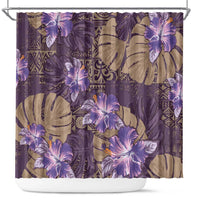 Hawaii Shower Curtain Purple Polynesian Monstera Patterns - Polynesian Pride