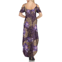 Hawaii Summer Maxi Dress Purple Polynesian Monstera Patterns - Polynesian Pride