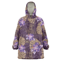 Hawaii Wearable Blanket Hoodie Purple Polynesian Monstera Patterns - Polynesian Pride