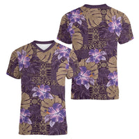Hawaii Women V-Neck T-Shirt Purple Polynesian Monstera Patterns DT05 - Polynesian Pride