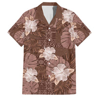 Hawaii Family Matching Long Sleeve Bodycon Dress and Hawaiian Shirt Brown Polynesian Monstera Patterns - Polynesian Pride