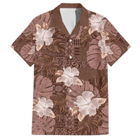Hawaii Family Matching Off Shoulder Maxi Dress and Hawaiian Shirt Brown Polynesian Monstera Patterns - Polynesian Pride