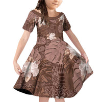 Hawaii Family Matching Off Shoulder Short Dress and Hawaiian Shirt Brown Polynesian Monstera Patterns - Polynesian Pride