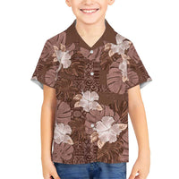Hawaii Family Matching Short Sleeve Bodycon Dress and Hawaiian Shirt Brown Polynesian Monstera Patterns - Polynesian Pride