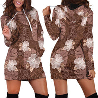 Hawaii Hoodie Dress Brown Polynesian Monstera Patterns - Polynesian Pride