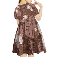 Hawaii Kid Short Sleeve Dress Brown Polynesian Monstera Patterns - Polynesian Pride