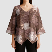 Hawaii Kimono Sleeve Blouse Brown Polynesian Monstera Patterns - Polynesian Pride