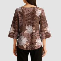 Hawaii Kimono Sleeve Blouse Brown Polynesian Monstera Patterns - Polynesian Pride