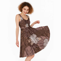 Hawaii Midi Dress Brown Polynesian Monstera Patterns - Polynesian Pride