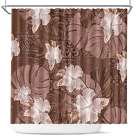Hawaii Shower Curtain Brown Polynesian Monstera Patterns - Polynesian Pride
