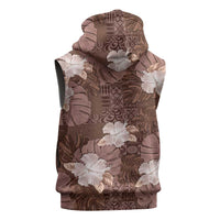 Hawaii Sleeveless Hoodie Brown Polynesian Monstera Patterns - Polynesian Pride