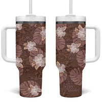 Hawaii Tumbler With Handle Brown Polynesian Monstera Patterns - Polynesian Pride