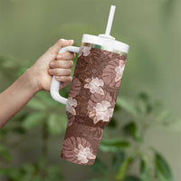 Hawaii Tumbler With Handle Brown Polynesian Monstera Patterns - Polynesian Pride