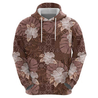 Hawaii Zip Hoodie Brown Polynesian Monstera Patterns - Polynesian Pride