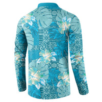 Hawaii Button Sweatshirt Teal Polynesian Monstera Patterns DT05 - Polynesian Pride