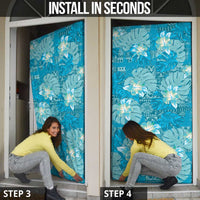 Hawaii Door Cover Teal Polynesian Monstera Patterns - Polynesian Pride