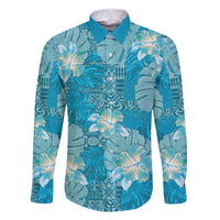 Hawaii Family Matching Off Shoulder Short Dress and Hawaiian Shirt Teal Polynesian Monstera Patterns - Polynesian Pride