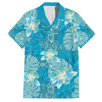 Hawaii Family Matching Summer Maxi Dress and Hawaiian Shirt Teal Polynesian Monstera Patterns - Polynesian Pride