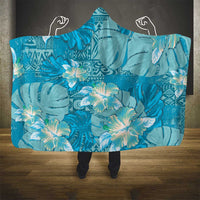 Hawaii Hooded Blanket Teal Polynesian Monstera Patterns - Polynesian Pride