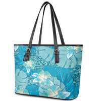 Hawaii Leather Tote Bag Teal Polynesian Monstera Patterns - Polynesian Pride