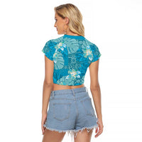 Hawaii Raglan Cropped T Shirt Teal Polynesian Monstera Patterns DT05 - Polynesian Pride