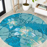 Hawaii Round Carpet Teal Polynesian Monstera Patterns - Polynesian Pride