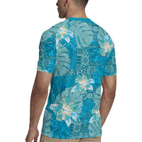 Hawaii Rugby Jersey Teal Polynesian Monstera Patterns - Polynesian Pride