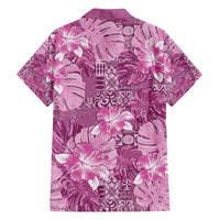 Hawaii Family Matching Off Shoulder Short Dress and Hawaiian Shirt Magenta Polynesian Monstera Patterns - Polynesian Pride