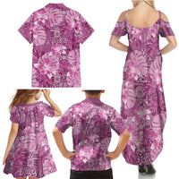 Hawaii Family Matching Summer Maxi Dress and Hawaiian Shirt Magenta Polynesian Monstera Patterns - Polynesian Pride
