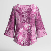 Hawaii Kimono Sleeve Blouse Magenta Polynesian Monstera Patterns - Polynesian Pride