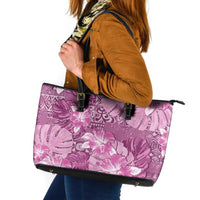 Hawaii Leather Tote Bag Magenta Polynesian Monstera Patterns - Polynesian Pride