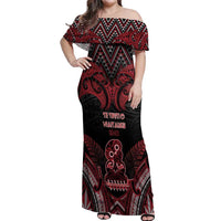 Personalised New Zealand Waitangi Day Off Shoulder Maxi Dress Te Tiriti O Waitangi 1840 DT05 Women Black - Polynesian Pride