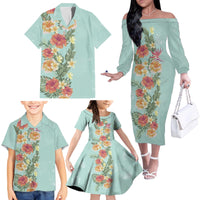 Hawaii Tropical Family Matching Outfit Hibiscus Flowers Polynesian Off Shoulder Long Sleeve Dress And Shirt Family Set