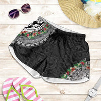 Fiji Hibiscus Shorts for Women Tapa Masi Motifs with Tropical Plants